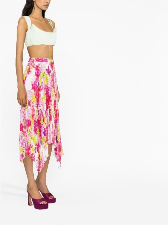 Shop Versace Floral-print Pleated Skirt In Pink