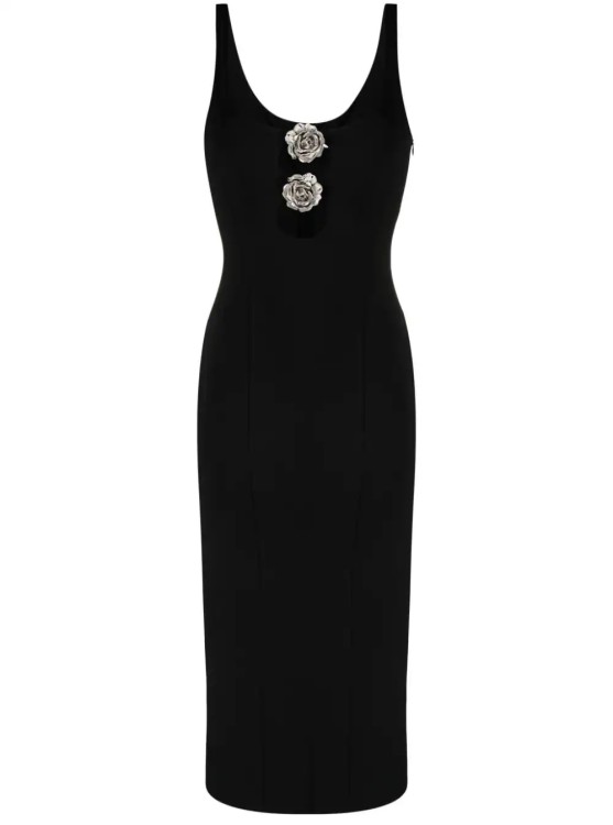 Blumarine Black Viscose Stretch Midi Dress In Black