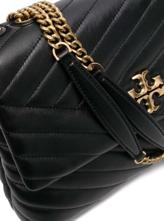 Shop Tory Burch Convertible Kira' Black Shoulder Bag With Logo In Chevron-quilted Leather