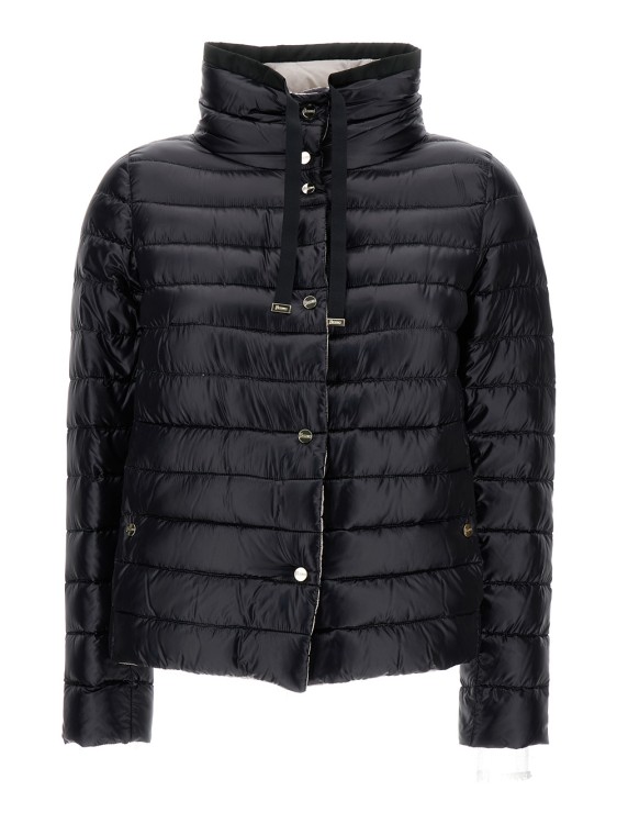 Herno Black And White Reversible Down Jacket With Funnel Neck In Polyamide In Grey