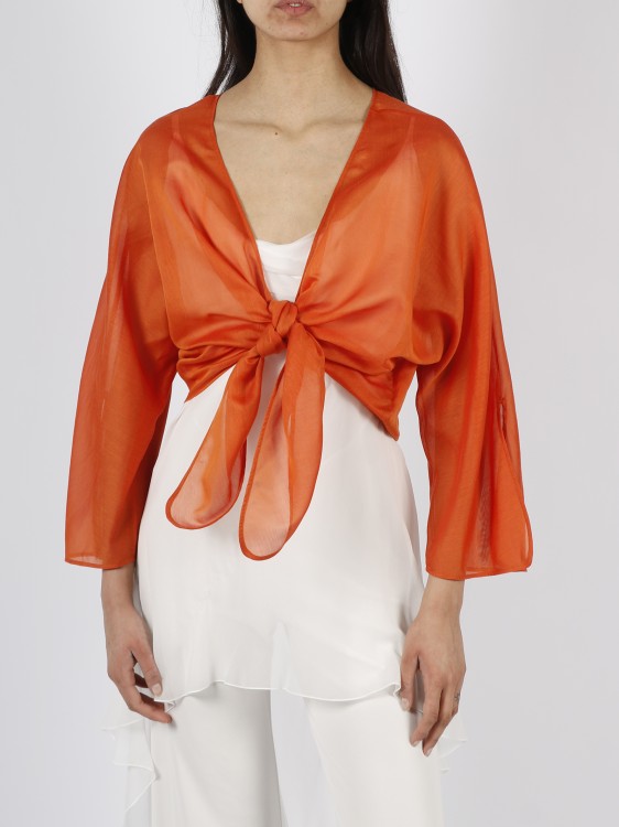 Shop Alberta Ferretti Cotton Silk Knot Shirt In Orange
