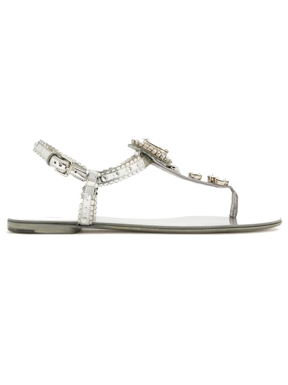 Shop Dolce & Gabbana Crystal Leather Sandals In Neutrals
