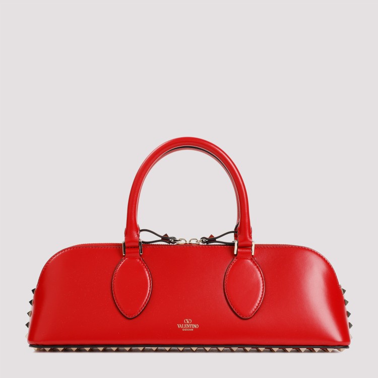 Shop Valentino Duffle Rockstud Red Calf Leather Handbag