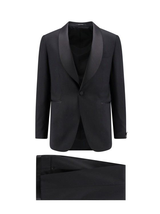Shop Tagliatore Virgin Wool Suit With Satin Profiles In Black