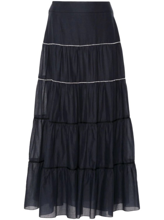 Shop Peserico Navy Blue Beaded Maxi Skirt