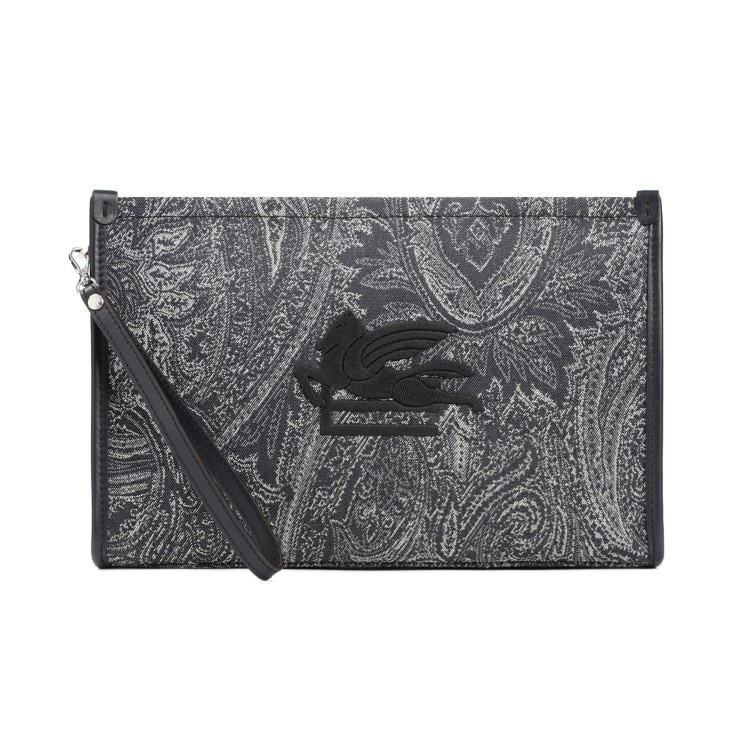 Etro Large Blue Cotton Pouch In Gray