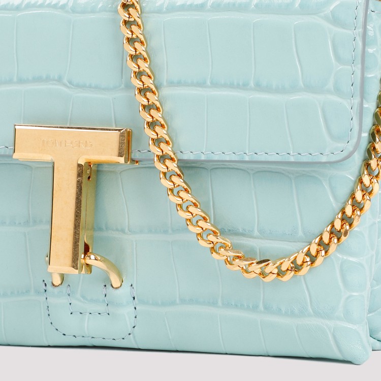 Shop Tom Ford Pastel Turquoise Croco Embossed Calf Leather Handbag In Blue