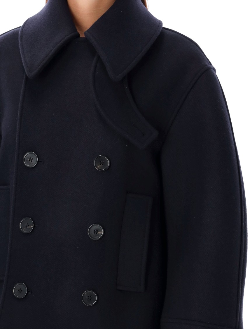 Saint Laurent Black Double-breasted Coat With Classic Wide Revers In Wool Woman In Black