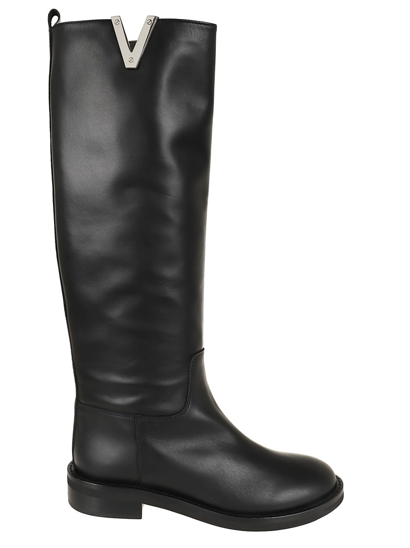Via Roma 15 Knee Boot In Black Smooth Grain Leather In Black