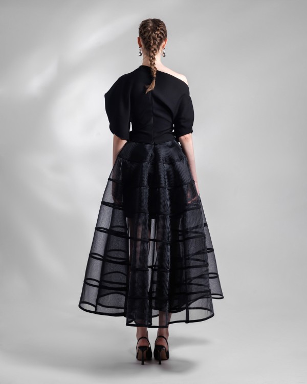 Shop Gemy Maalouf Draped Top With Cage-like Skirt Set - Sets In Black