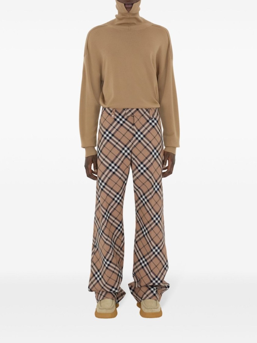 Burberry Tailored Wool Blend Trousers With Nova Check Pattern In Brown