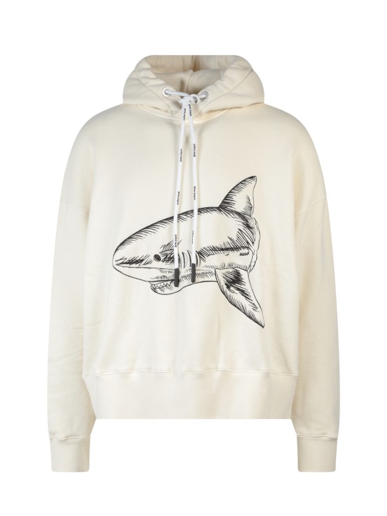 Shop Palm Angels Organic Cotton Sweatshirt With Shark Embroidery In White