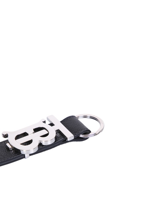 Shop Burberry Black Grained Leather Keychain In Neutrals