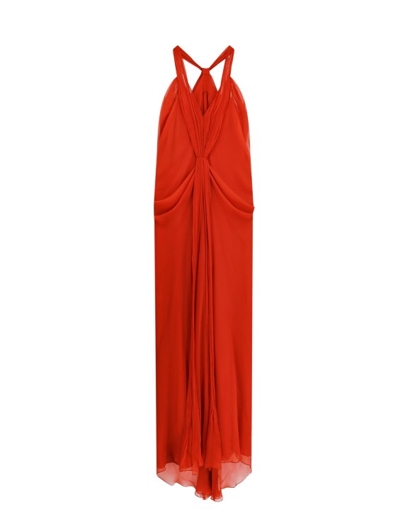 Shop Alberta Ferretti Voile Dress With Pleated Detail In Red