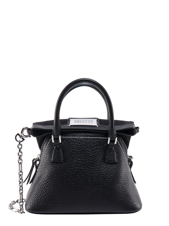 Shop Maison Margiela Leather Handbag With Logo Patch In Black