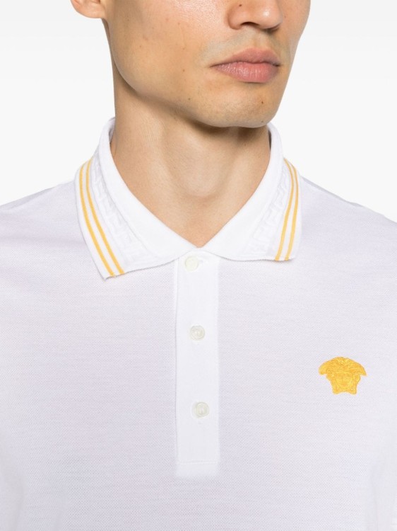 Shop Versace White/yellow Medusa Polo Shirt