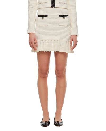 Shop Self-portrait Cream Textured Knit Mini Skirt In White