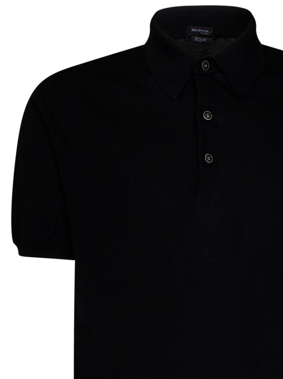 Shop Kiton Short-sleeved Black Cotton Knit Polo Shirt