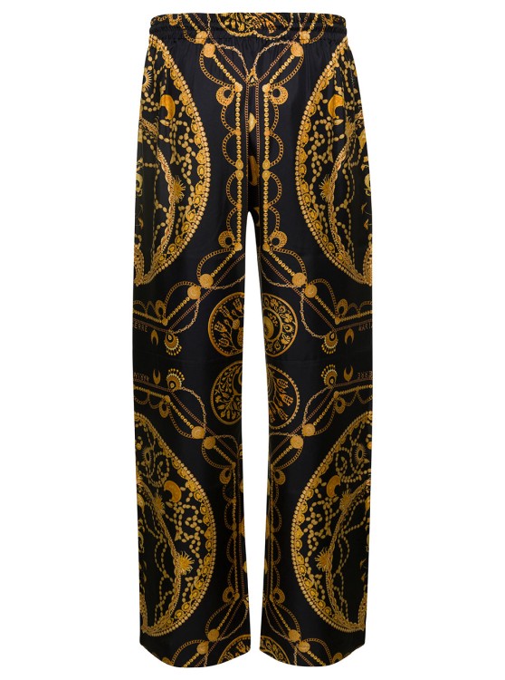 Shop Marine Serre Black Loose Pants With All-over Graphic Print In Silk