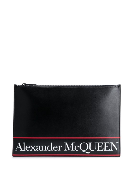 Shop Alexander Mcqueen Black Leather Logo Stripe Clutch Bag