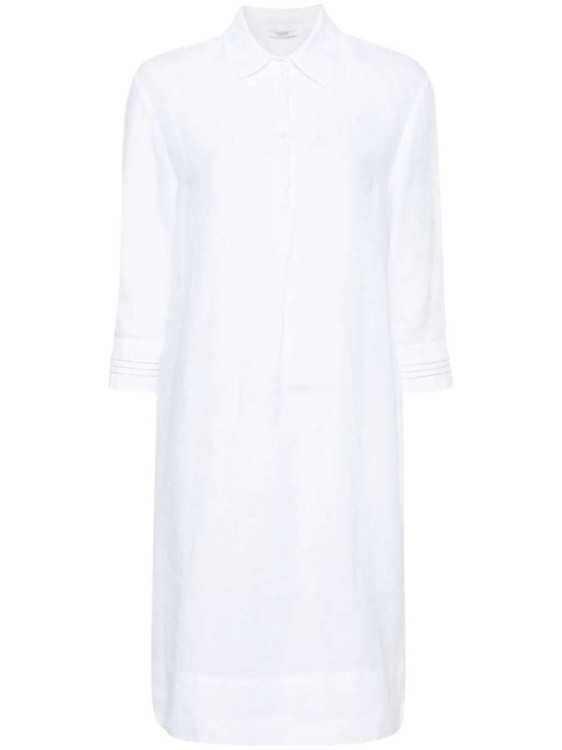 PESERICO WHITE BEAD-EMBELLISHED LINEN SHIRT DRESS