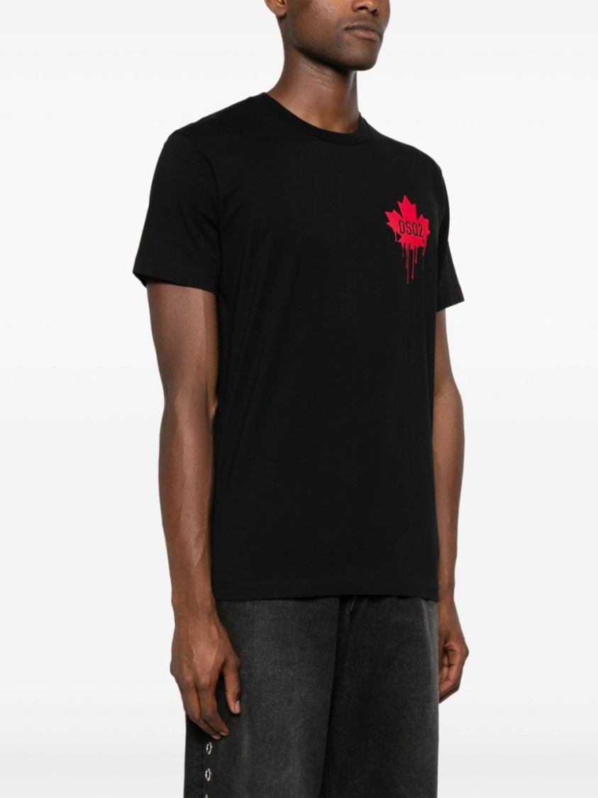 Dsquared2 Black T-shirt Featuring Striking Red Maple Leaf In Black