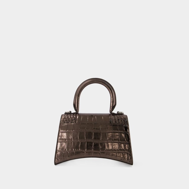 Shop Balenciaga Hourglass Xs Bag - Leather - Dark Bronze In Black