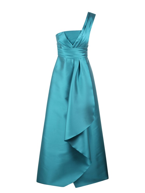 Shop Alberta Ferretti Mikado Long One-shoulder Dress In Blue