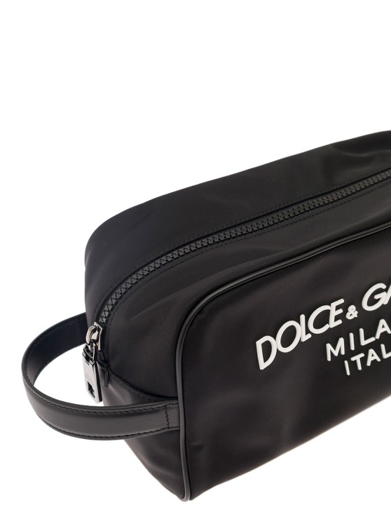 Shop Dolce & Gabbana Black Beauty Case With Contrasting Logo In Fabric And Leather