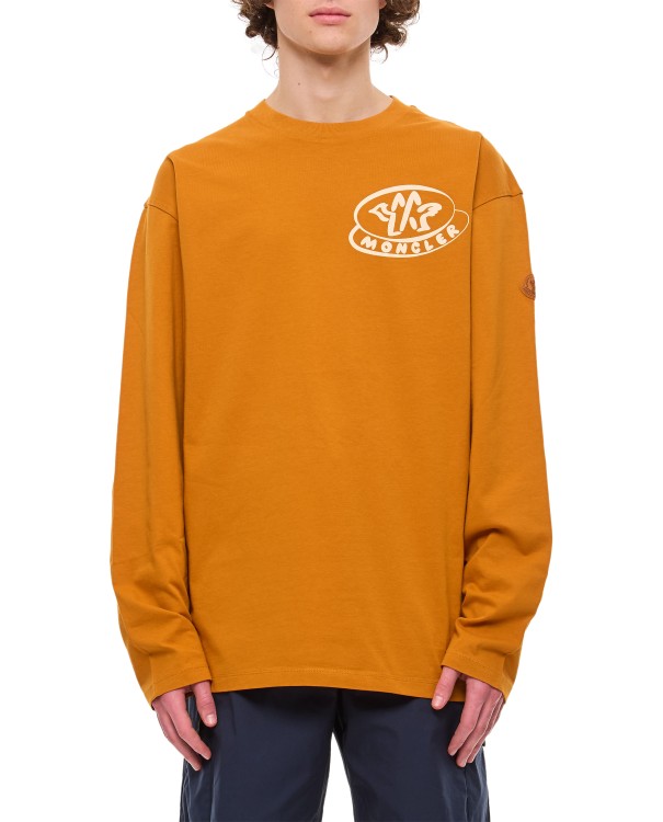 Moncler Ls Cotton T-shirt In Orange