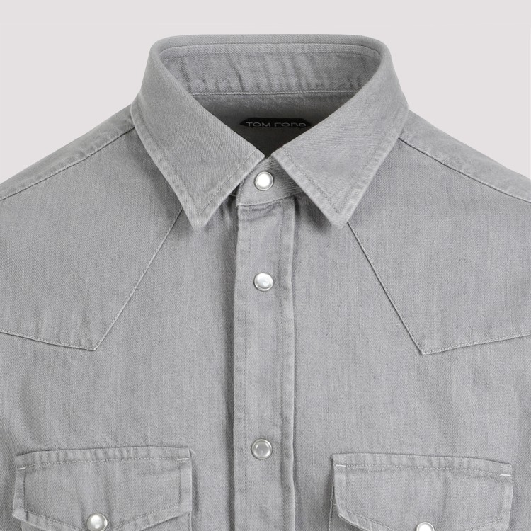 Shop Tom Ford Washed Grey Cotton Denim Western Shirt