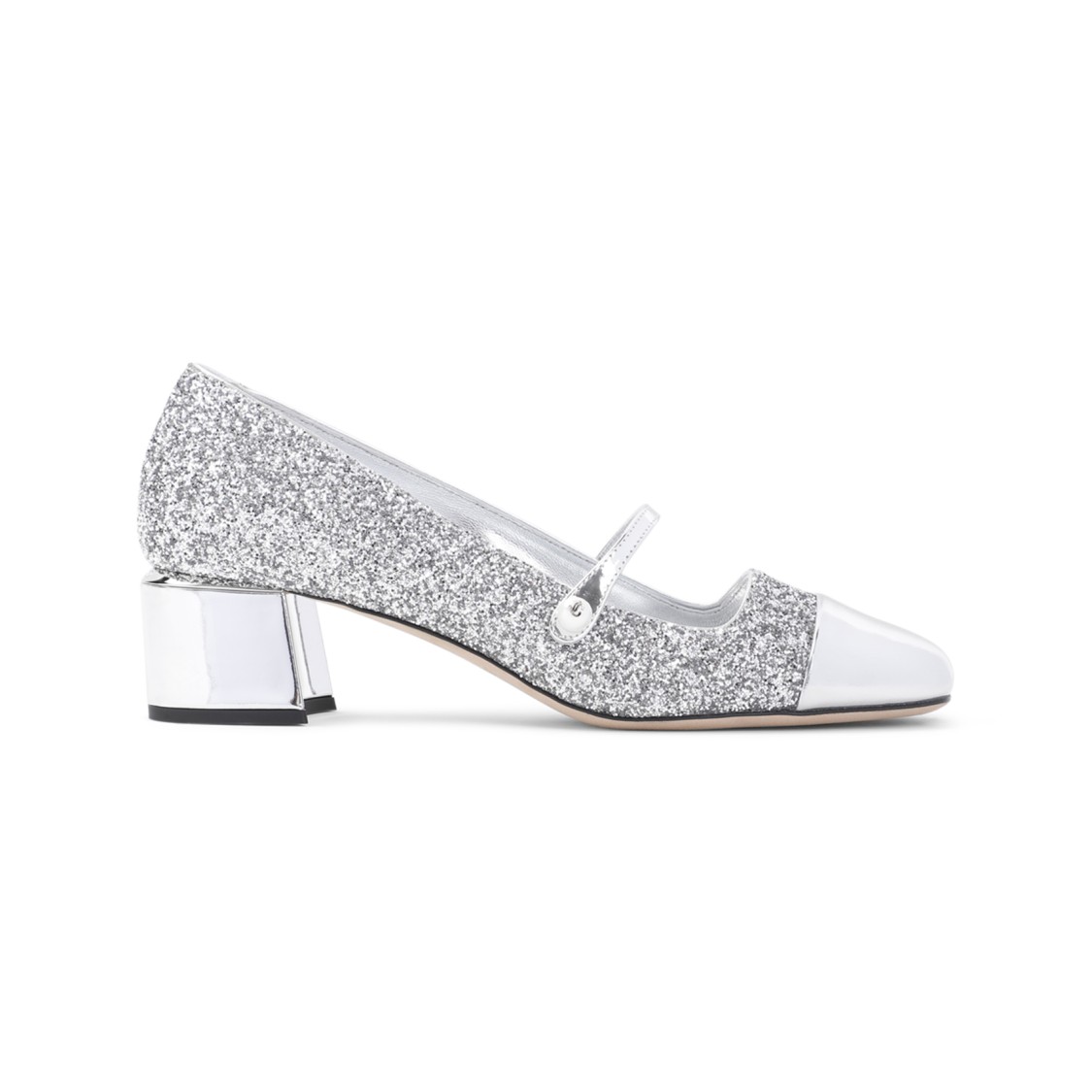 Jimmy Choo Glitter Mary Jane Pumps With Metallic Accents In Silver