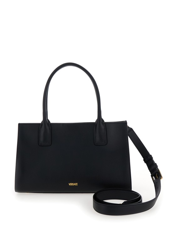 Versace Medusa 95' Black Tote Bag With Logo Detail In Smooth Leather