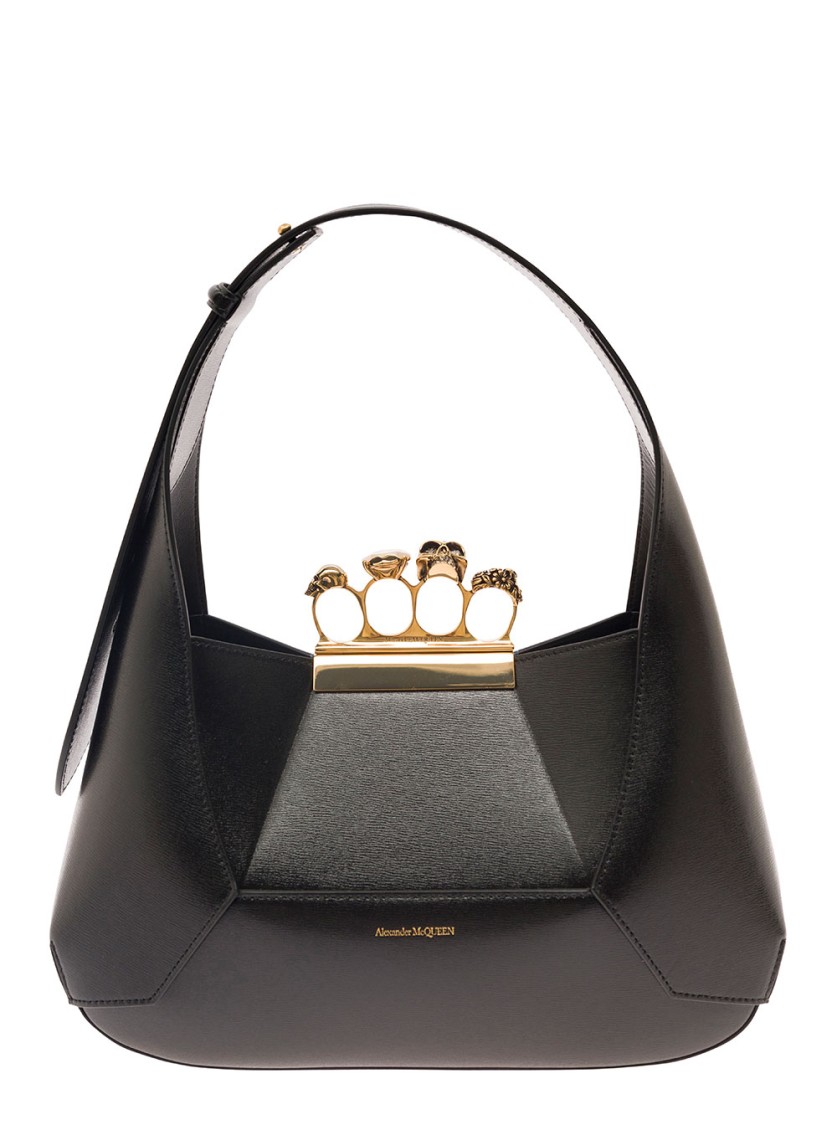 Black Hobo Bag With Four Rings Detail In Leather by Alexander