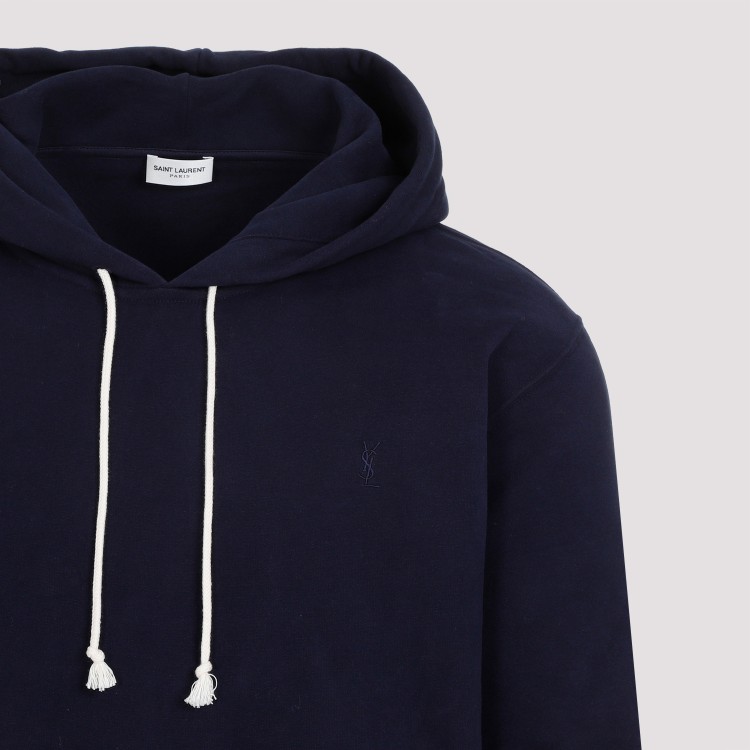 Saint Laurent Navy Blue Marine Cotton Hoodie In Blue