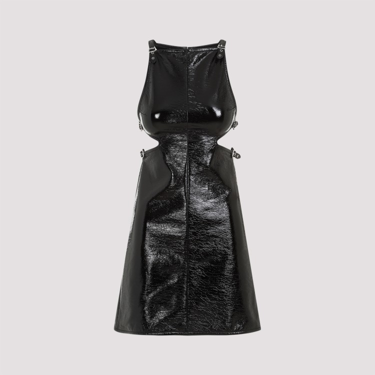 Courrèges Buckle-detailed Patent-finish Minidress In Black