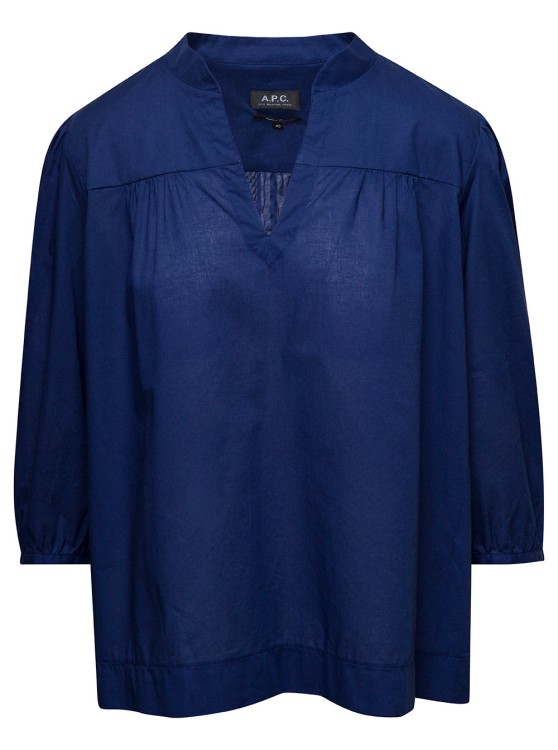 Shop Apc Teresa' Blue Blouse With Three-quarter Sleeves In Cotton