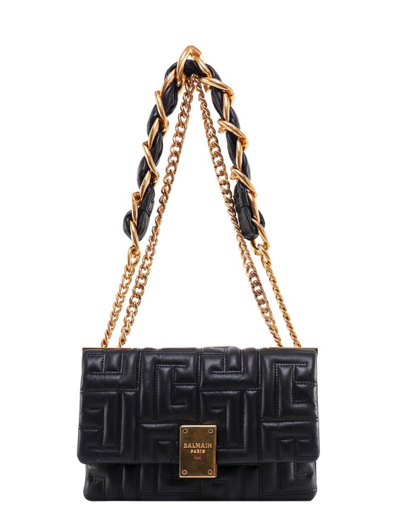 Balmain Leather Shoulder Bag With All-over Quilted Monogram In Black