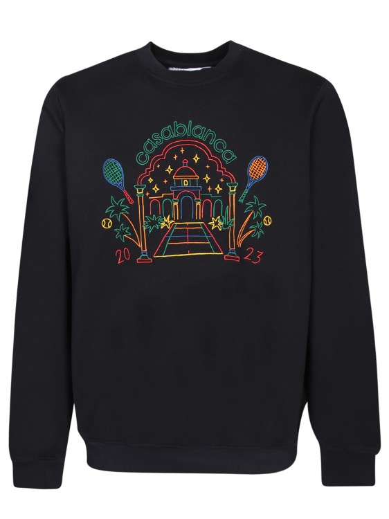 Shop Casablanca Embroidered Front Design Black Sweatshirt