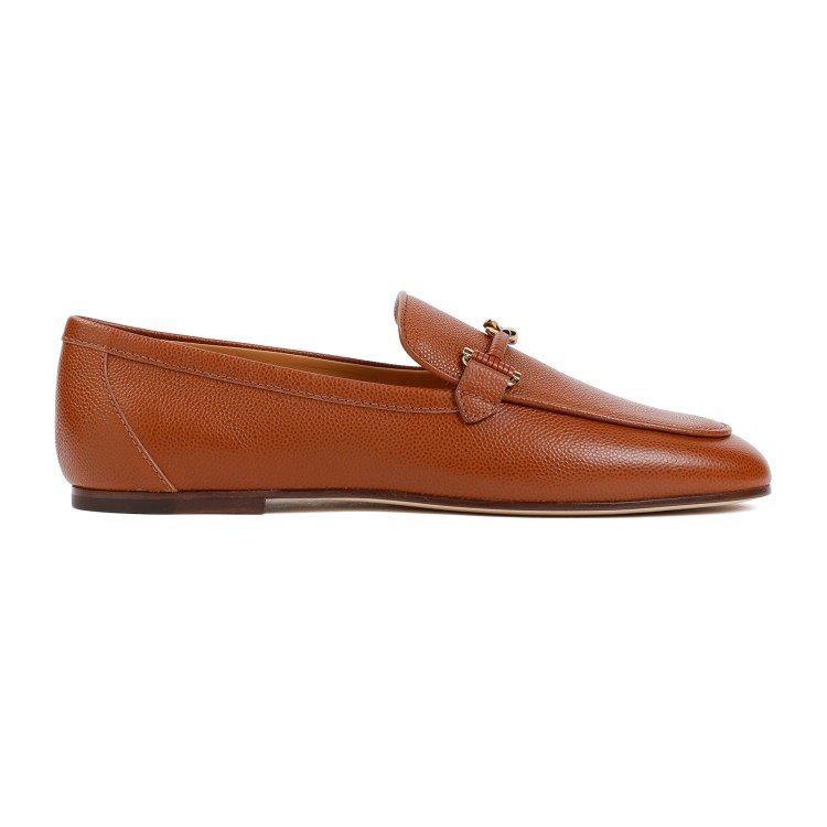 Shop Tod's Brandy Brown Grained Leather Loafers In Red
