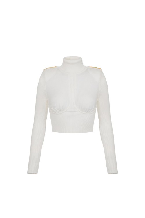 Elisabetta Franchi Cropped Knitwear With Shoulder Embellishments In White