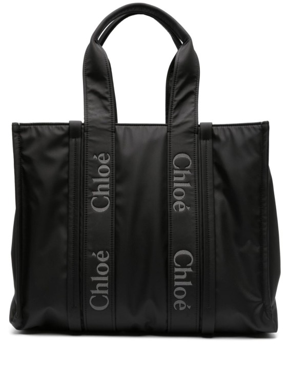 Chloé Black Embroidered Logo Tote Bag