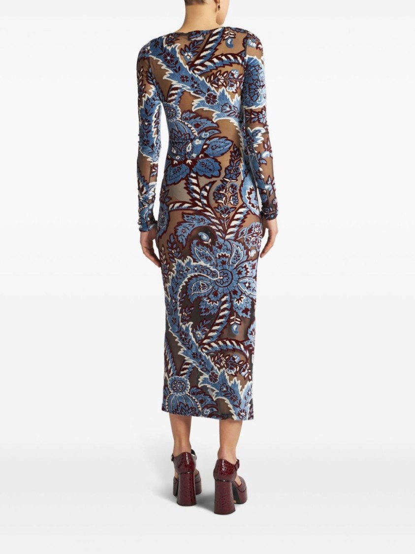 Shop Etro Long Sleeve Dress With Viscose Blend And Design In Multicolor