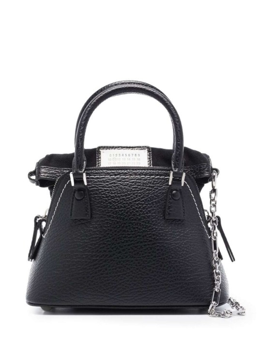 Shop Maison Margiela 5ac Micro' Black Shoulder Bag With Logo Label In Grainy Leather