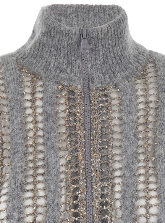 Shop Brunello Cucinelli Embellished Cardigan Mohair Wool In Grey