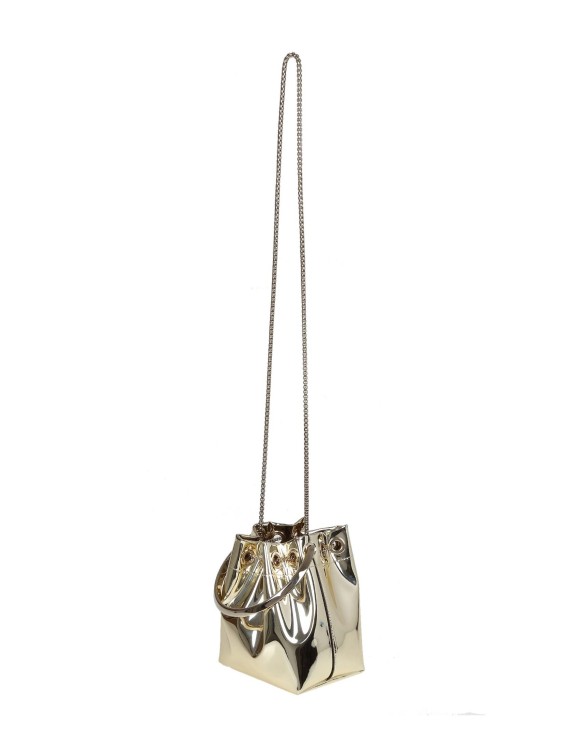 Jimmy Choo Shiny Mirror-effect Bon Bon Bag With Chain Drawstring And Metal Handle In Gold