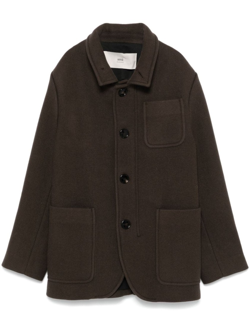 Ami Alexandre Mattiussi Ami Single-breasted Oversized Coat In Brown