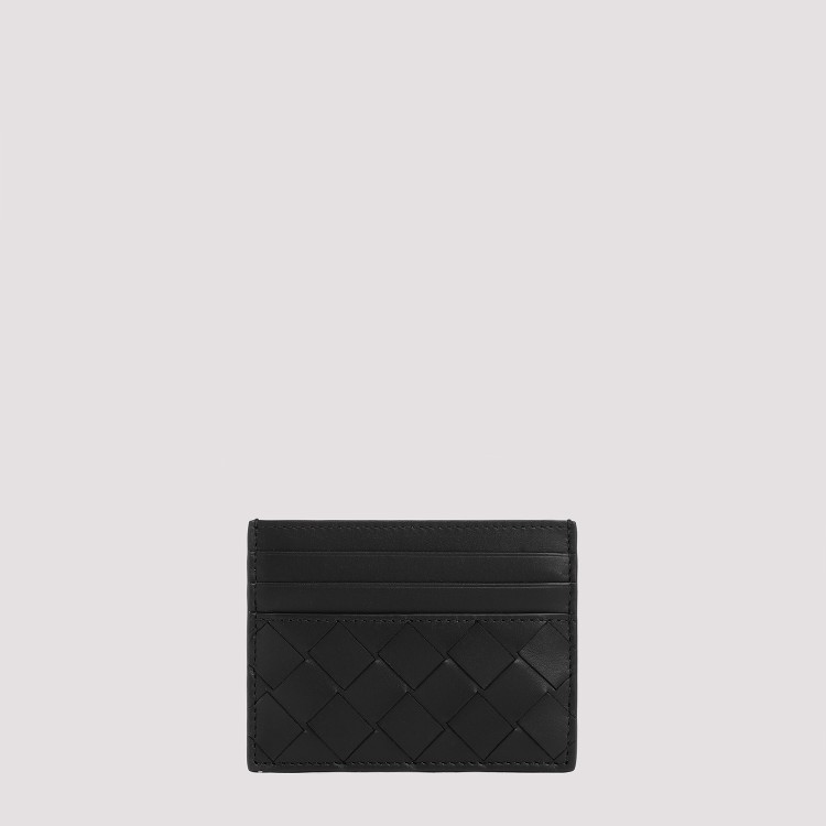 Shop Bottega Veneta Intrecciato Black And Silver Calf Leather Credit Card Case
