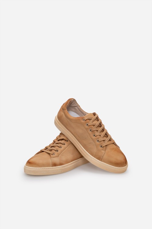 Shop Pantofola D'oro Camel Buffalo Leather Sneakers In Brown