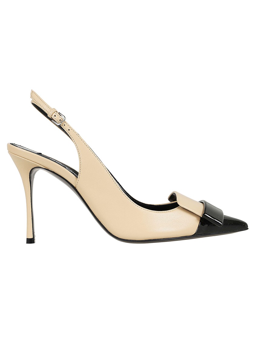 Shop Sergio Rossi Sr1 Slingback In Leather And Patent Leather In Neutrals